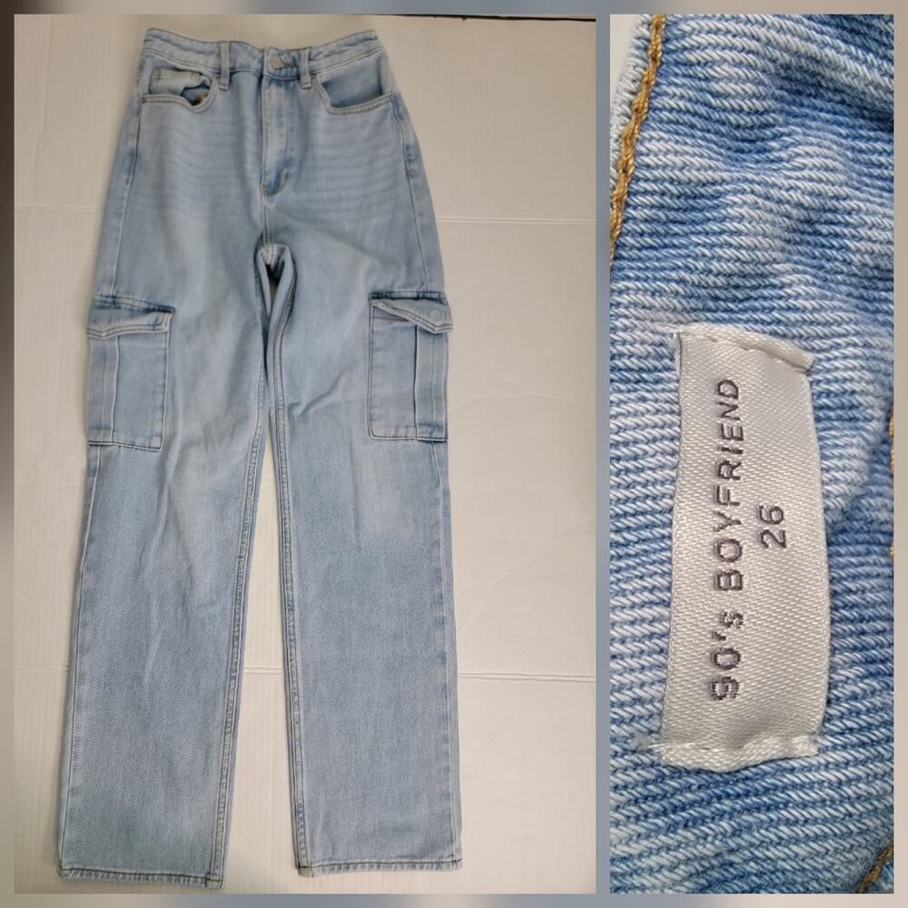 Pacsun Jeans Sz 26 Womens 90's Boyfriend Cargo Wide Leg High Rise Denim